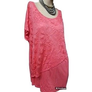 Coral Lace Top Size XL JM Sportswear NEW Asymmetrical Boho Artsy Lagenlook